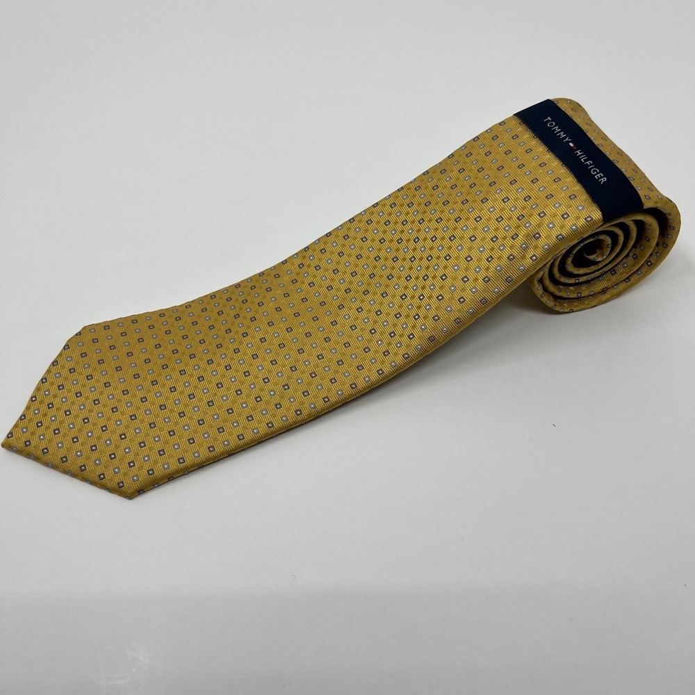 Tommy Hilfiger Men's 100% Silk Tie Masters Micro Yellow/Blue/White Vintage‎ NWT - Picture 2 of 7